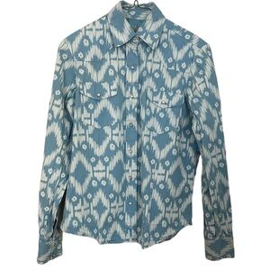 Cedar Rose Cerulean Blue Pearl Snaps 100% Cotton Western Cut Top Blouse Size S